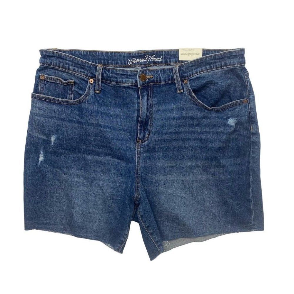 Universal Thread Jean Shorts Womens 24W 3X Blue Distressed Raw Hem High Rise NEW